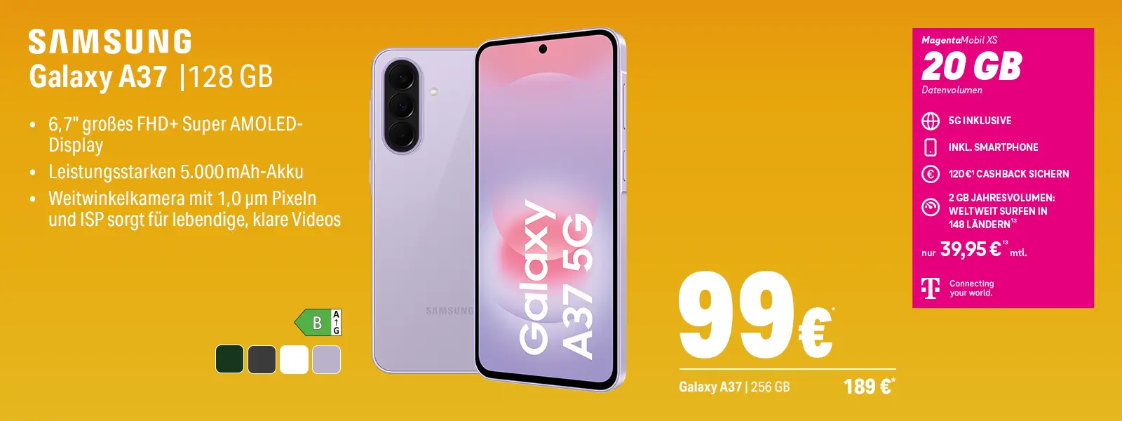 Werbebanner: Samsung Galaxy A37 128 GB Smartphone mit 5G und 6,7 Zoll Display