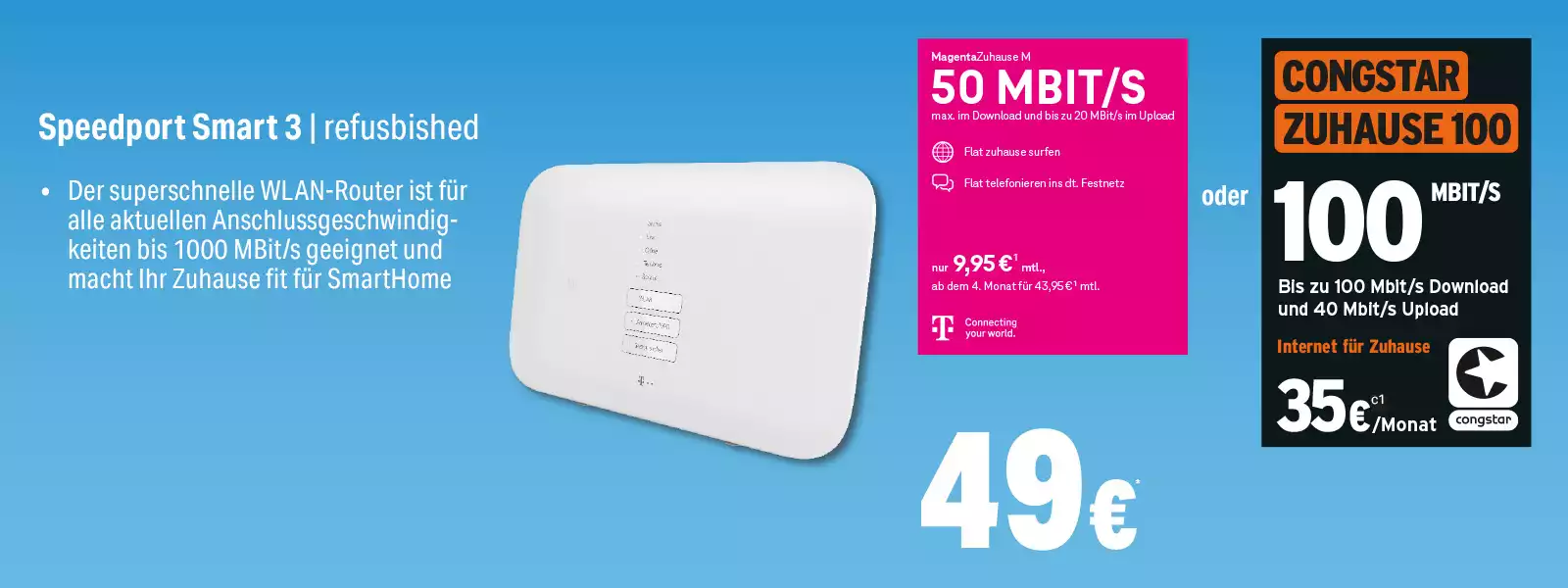 Speedport Smart 3 WLAN-Router Angebot mit MagentaZuhause und Congstar Internet-Tarifen.
