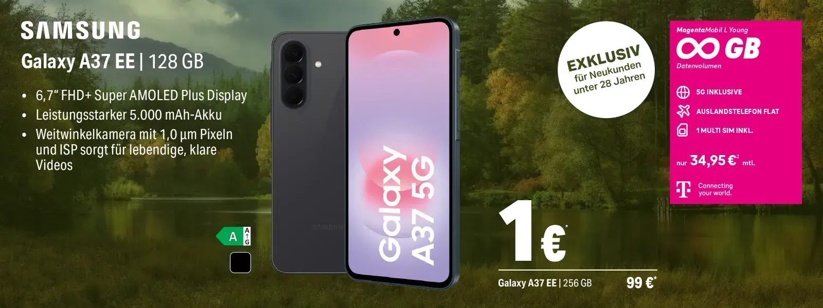 Werbebanner: Samsung Galaxy A37 EE Smartphone mit 5G, AMOLED, 128 GB Speicher