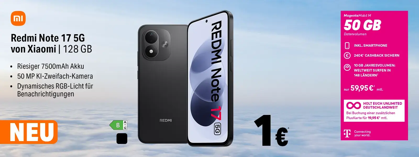 Werbebanner: Xiaomi Redmi Note 17 5G mit MagentaMobil M 50 GB Tarif