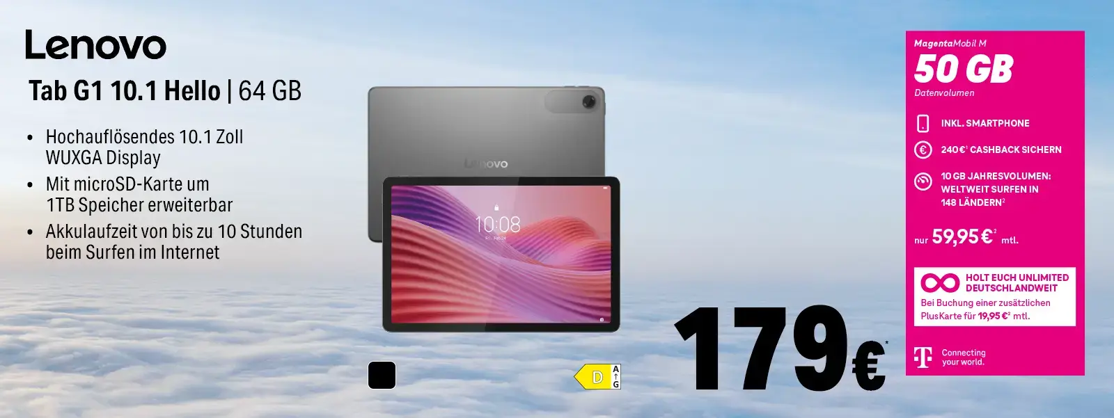 Lenovo Tab G1 10.1 Hello 64 GB Tablet-Angebot mit MagentaMobil M 50 GB